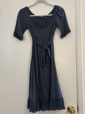 Juicy Couture Slate Blue Scoop-Neck Tie-Waist Midi Dress